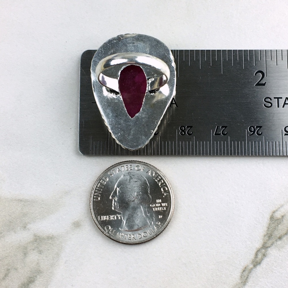 New Cherry Ruby Enhanced Stone Silver Overlay Rin… - image 6
